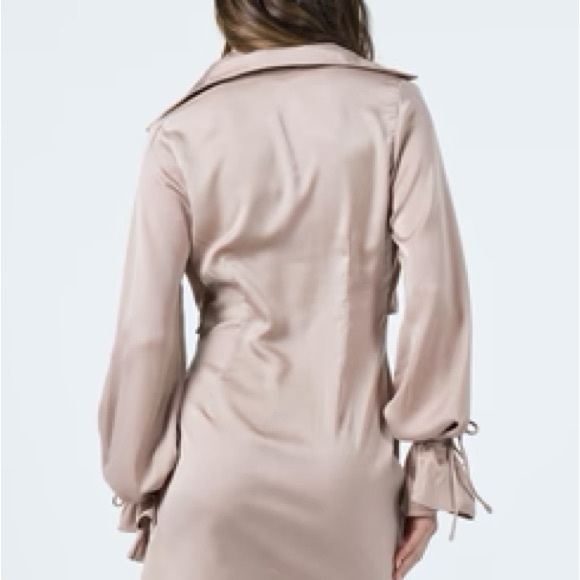 Princess Polly Size 6 Tie-front Shirt Mini Dress Silky Beige Baddie - Picture 4 of 7